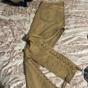 Size 28 Polo Ralph Lauren camel denim pants with leather lacing.